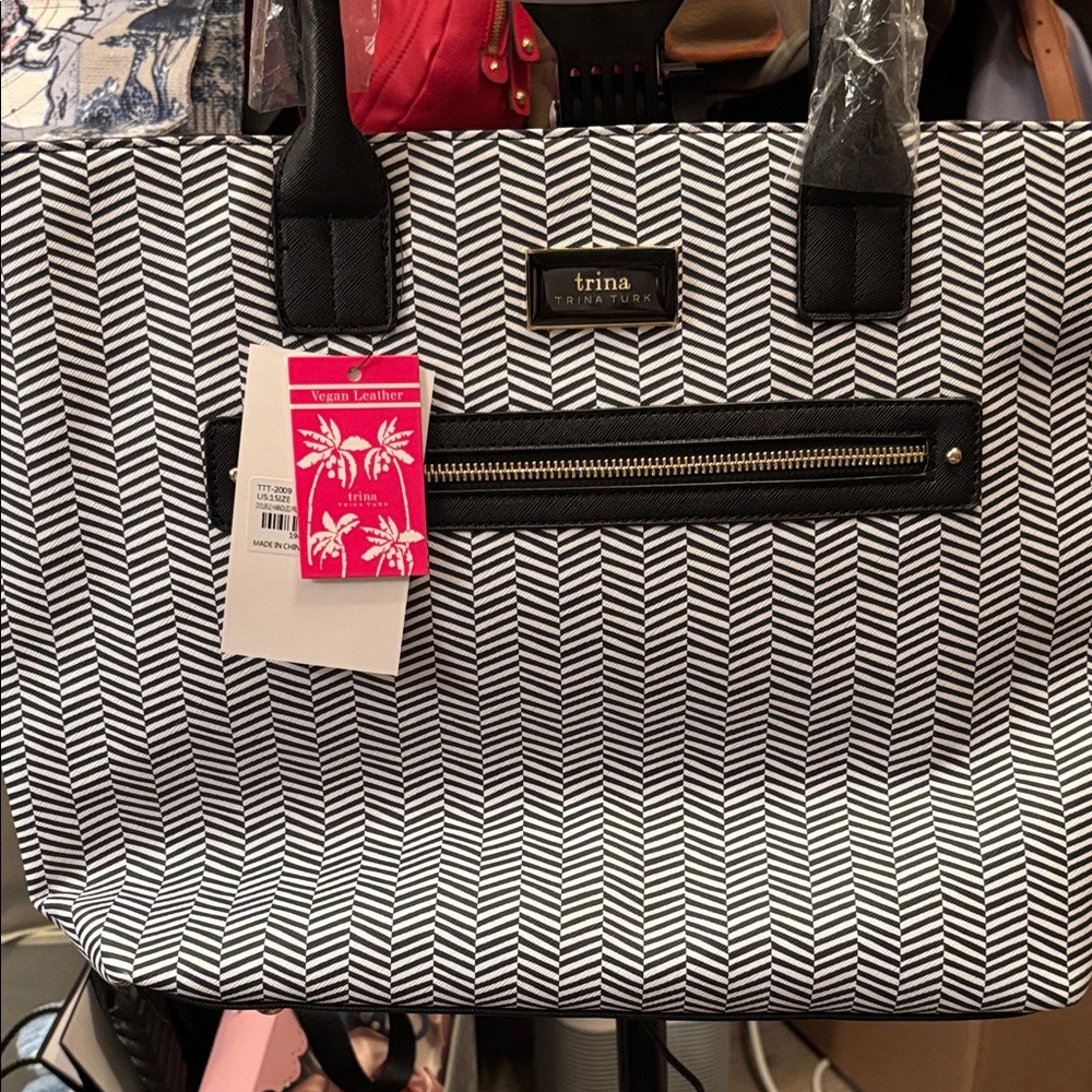 Trina Turk Chevron Black and White Tote
